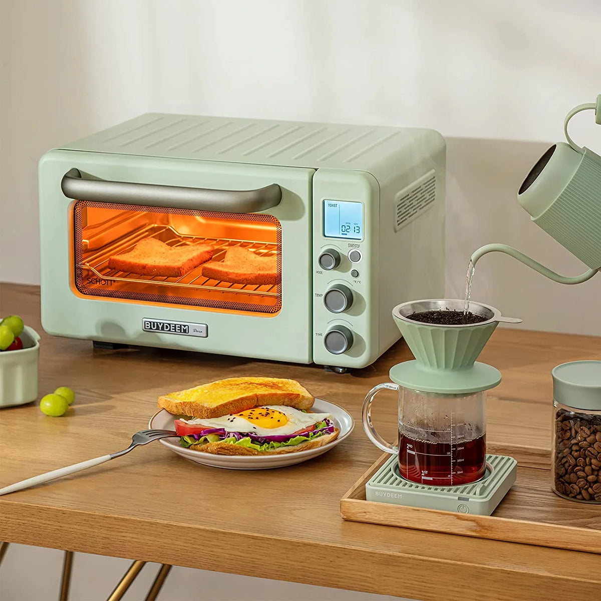 BUYDEEM 7-in-1 Digital Air Fryer Countertop Toaster Oven, 11QT, Mint Green