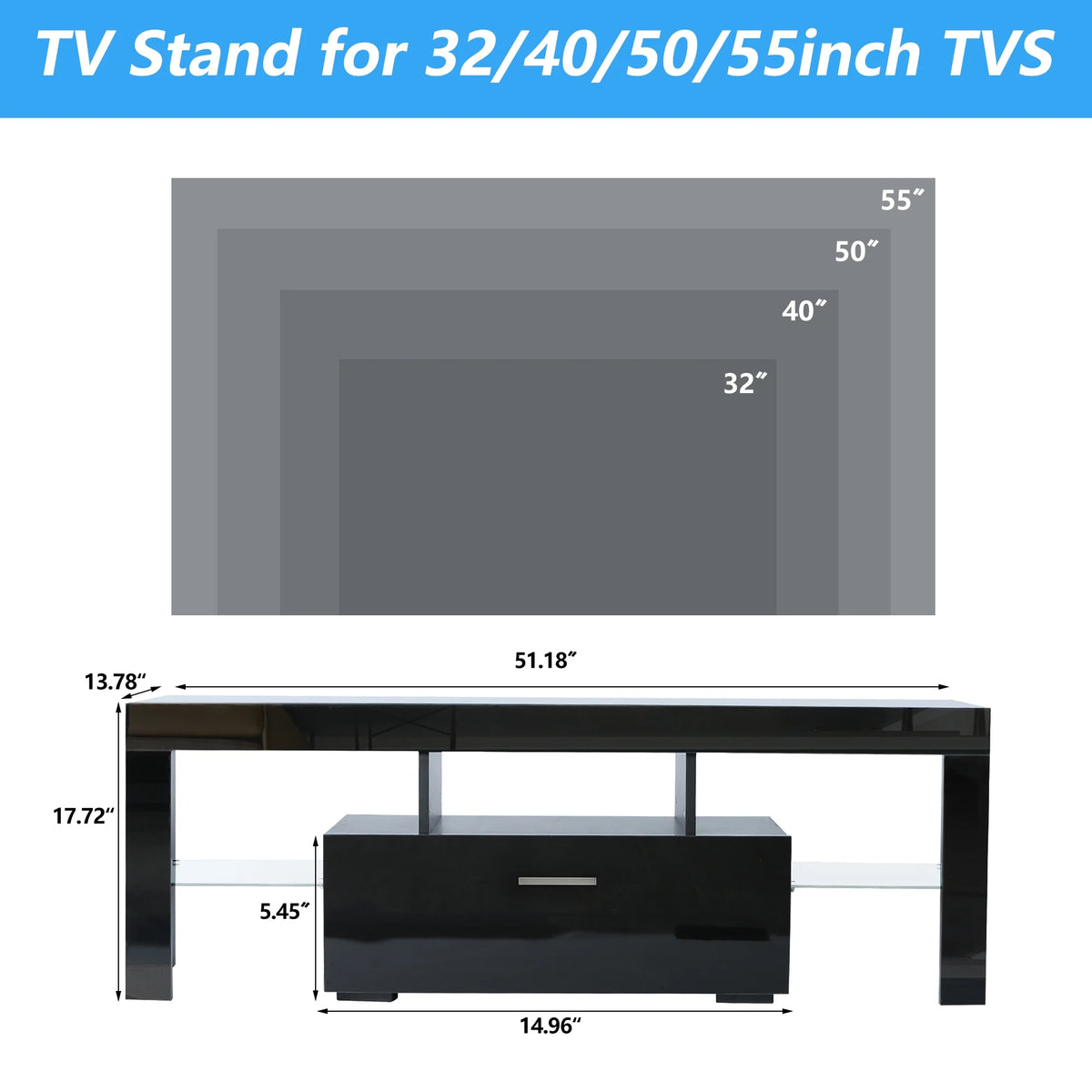 UHOMEPRO TV Stand for TV up to 70", Living Room Entertainment Center with RGB LED Lights and Storage Shelves Furniture, White High Gloss TV Cabinet Console Table