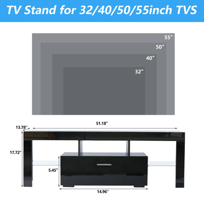 UHOMEPRO TV Stand for TV up to 70", Living Room Entertainment Center with RGB LED Lights and Storage Shelves Furniture, White High Gloss TV Cabinet Console Table