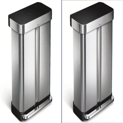 simplehuman 58 Liter / 15.3 Gallon Rectangular Dual Compartment Recycling Step, Brushed Stainless Steel with Soft-Close Plastic Lid Kitchen Trash Can