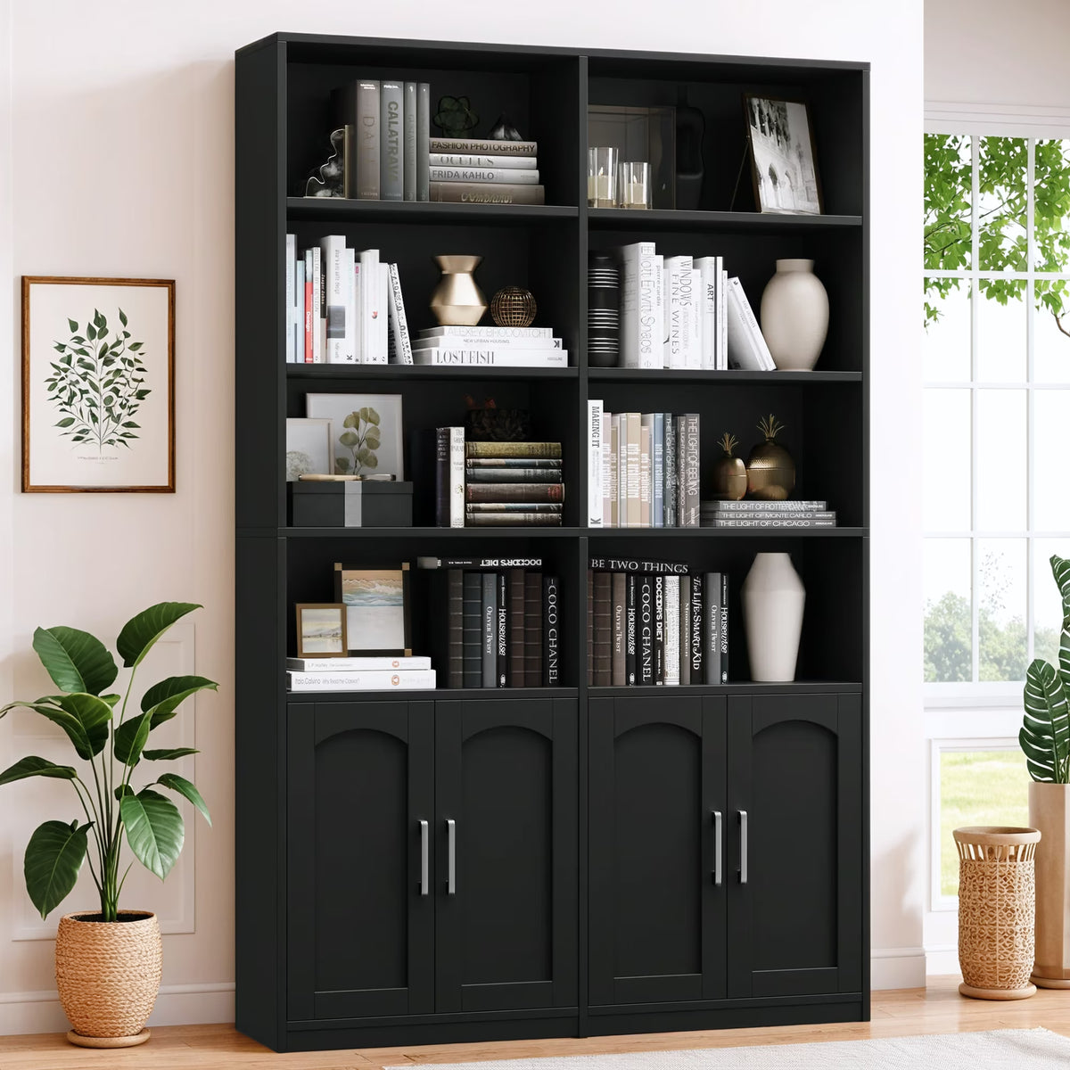 Homfa 73�� Tall Bookcases with Doors, 8 Cubes 6-Tier Double Row Bookshelf, White Bookcase for Living Room Home Office
