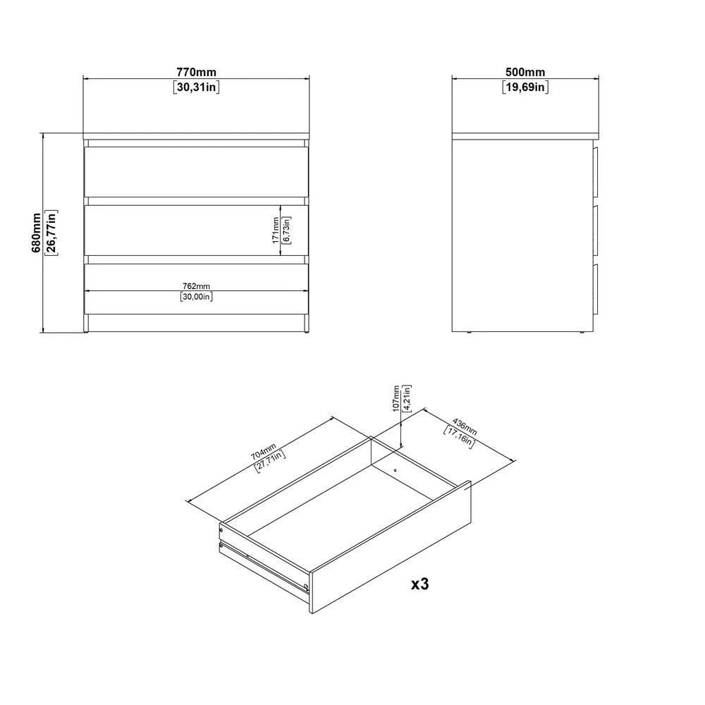 Tvilum Scottsdale 3 Drawer Chest Dresser for Adults, White High Gloss