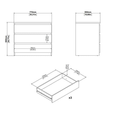 Tvilum Scottsdale 3 Drawer Chest Dresser for Adults, White High Gloss