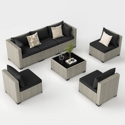 7 Pieces Patio Conversation Set, Outdoor Sectional PE Rattan Wicker Furniture Seat,Dark Gray