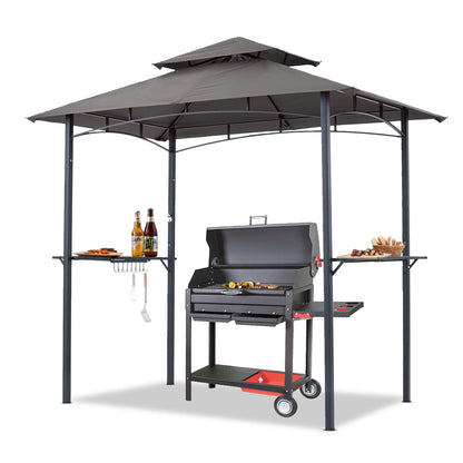 ABCCANOPY 8'x 5' Grill Gazebo Shelter, Double Tier Outdoor BBQ Gazebo Canopy with LED Light(Brown)