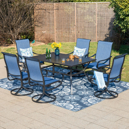 MF Studio 6-Person Outdoor Rectangular Metal Dining Table with Umbrella Hole, All-Weather Resistance Patio Table, Black