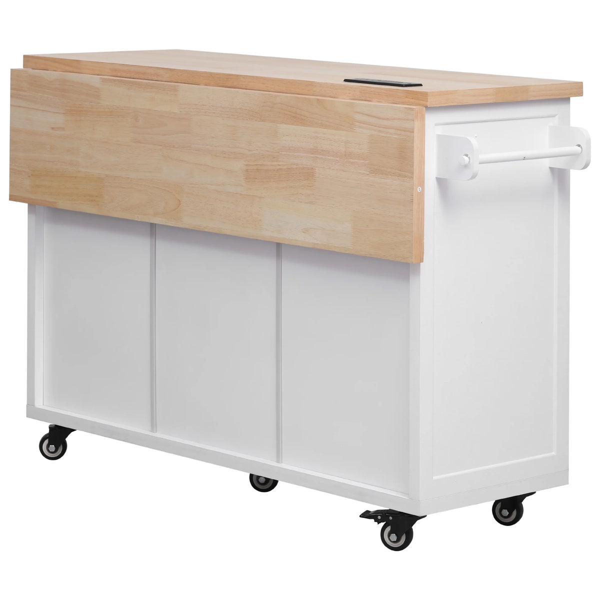 Kitchen Island with Storage, Rolling Kitchen Island on Wheels with Charging Station, Kitchen Cart Island Table with Drop Leaf, Drawers, Cabinets, Spice Rack, Towel Rack, Black