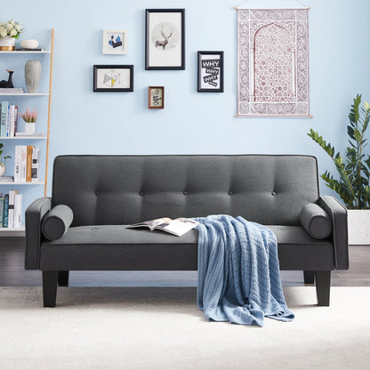 72" Convertible Loveseat Sofa Bed Sleeper Daybed,Modern Upholstered Folding Recliner,Small Futon Sofa for Living Room Apartment Office,Gray 02