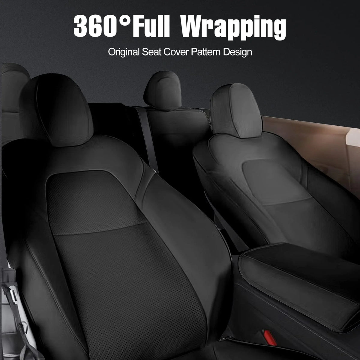 AOMSAZTO Car Seat Cover for Tesla Model Y 2023 2024 - Full Set Customized Faux Leather Seat Covers (Black,5 Seater)