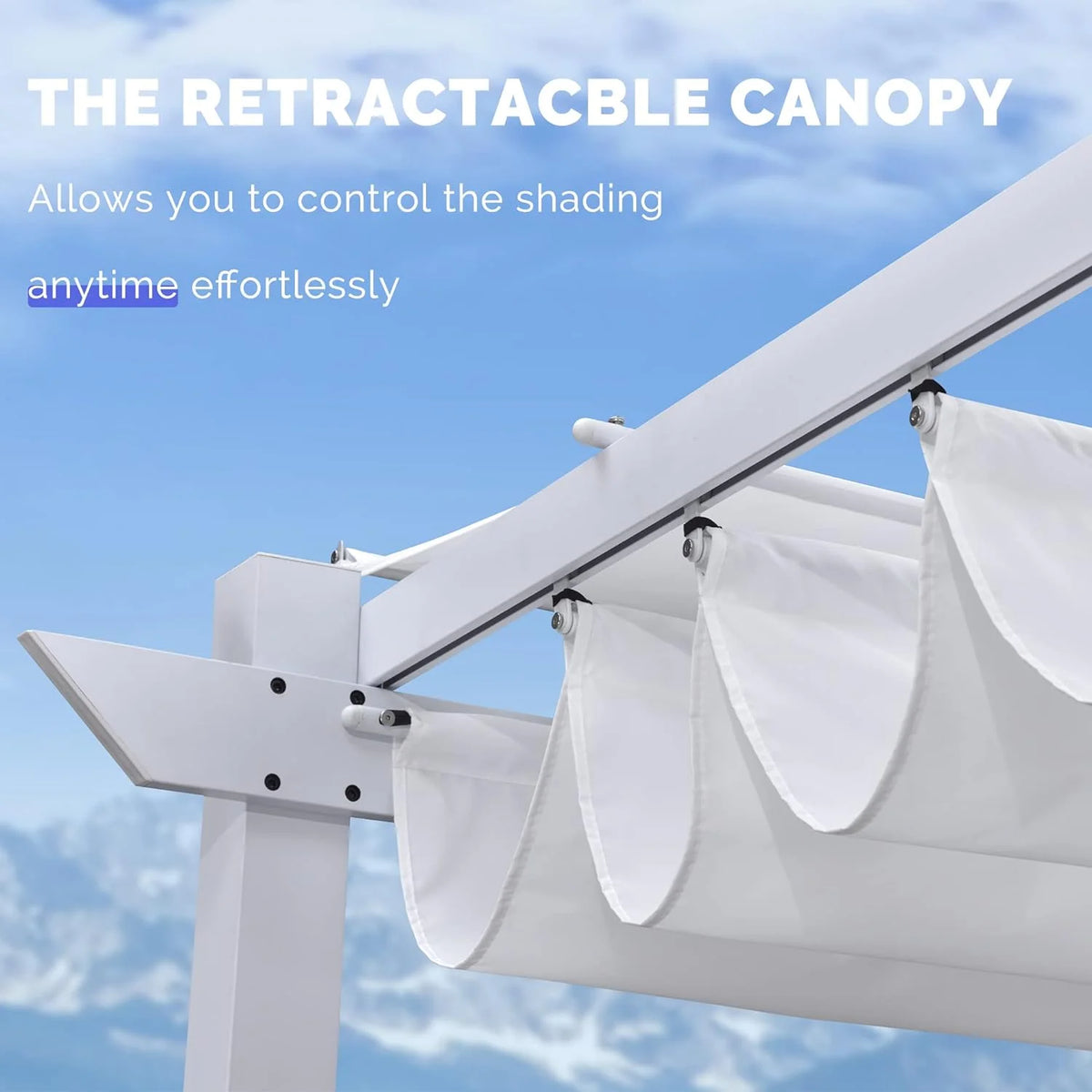 PURPLE LEAF Outdoor Retractable Pergola with Sun Shade Canopy 10' x 13' Patio Aluminum Pergola Shelter for Backyard Deck Garden Modern Metal Grape Trellis Pergola, Beige