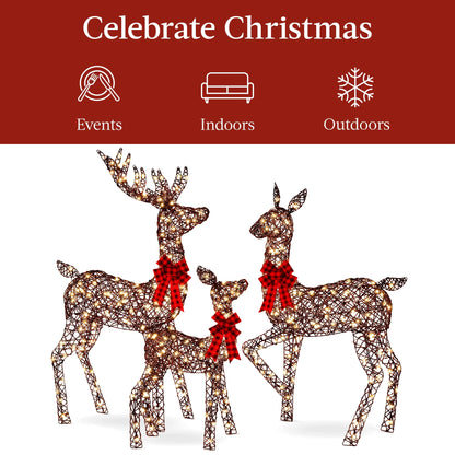 Best Choice Products 6.5ft 3-Piece Lighted Christmas Deer Set Outdoor Yard Decoration w/ 385 LED Lights, Stakes - Gold