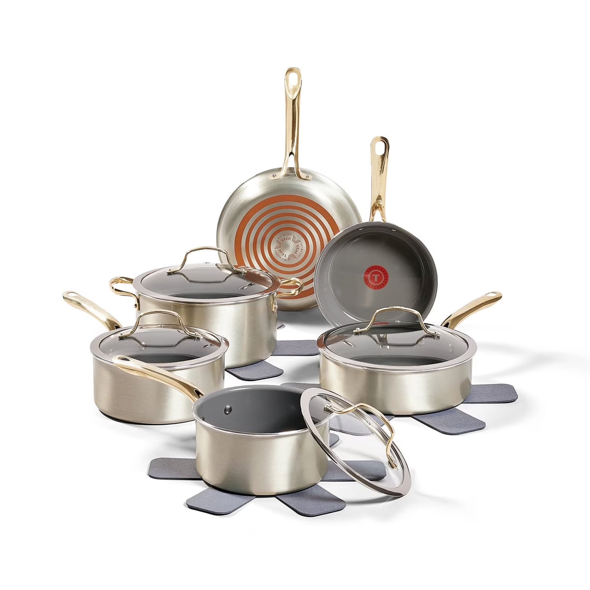 T-fal Preserve Ceramic Non-Stick Cookware, 13 Piece Pots and Pans Set, Champagne