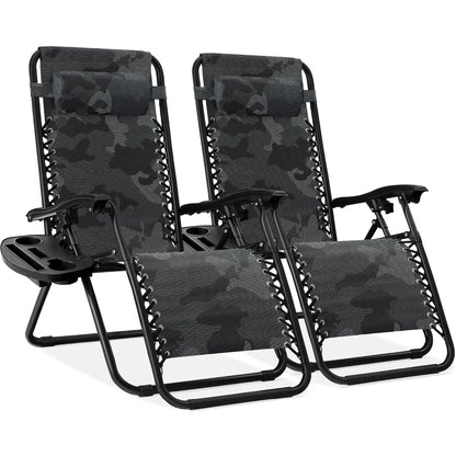 Best Choice Products Set of 2 Zero Gravity Lounge Chair Recliners for Patio, Pool w/ Cup Holder Tray - Gray