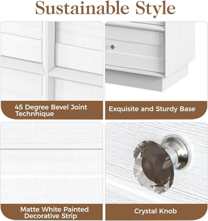 Heynemo Beige 6 Drawer Dresser, Fluted Modern Wood Chest