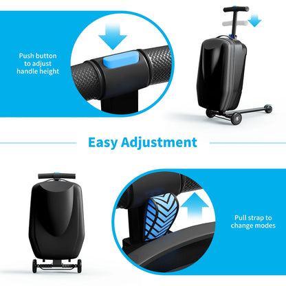 TABU Scooter Luggage for Kids & Adults, Carry on Luggage with Wheels for Kids Ages 6-15,Blue