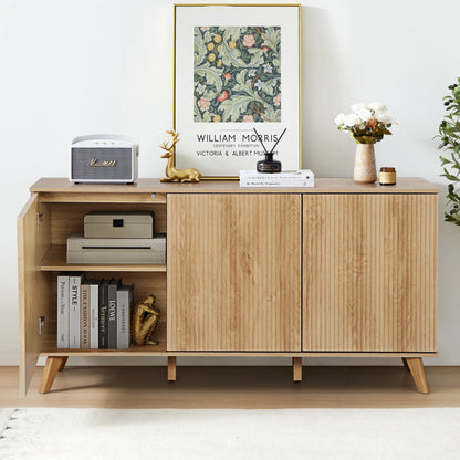 Wirrytor Sideboard Storage Cabinet with Doors and Shelves, Buffet Cabinet with Storage, Credenza Storage Cabinet for Kitchen, Wooden Fluted Cabinet, Under TV Cabinet with Storage - Black