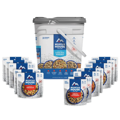 Mountain House Classic Meal Assortment Bucket (24 Total Servings), Freeze-Dried Backpacking & Camping Food