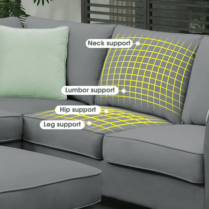 Harper & Bright Designs Modular Sectional Sofa with Ottoman Couch L Shape Corner Sofa Sets 7 Seats Fabric Couch for Living Room, Black, 112 * 87 inch