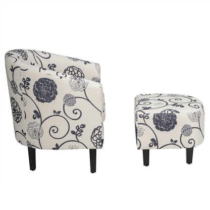 Gymax Modern Accent Tub Chair&Ottoman Set Fabric Upholstered Club Chair Grey Floral