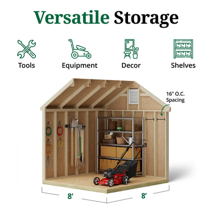 Little Cottage Co. 8x8 Colonial Williamsburg Shed with Operable Windows, Outdoor Wood Storage Do-It-Yourself Precut Kit