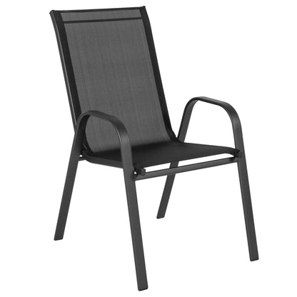 BizChair 5 Pack Black Outdoor Stack Chair with Flex Comfort Material and Metal Frame