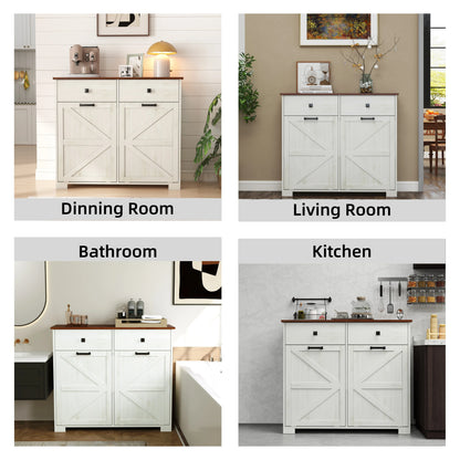 TrumanPick 61"H Large Buffet Sideboard Cabinet, TV Cabinet, Kitchen Pantry for Dining Room, Living Room, 61.3''L x 15''W x 29.8''H, White/Walnut