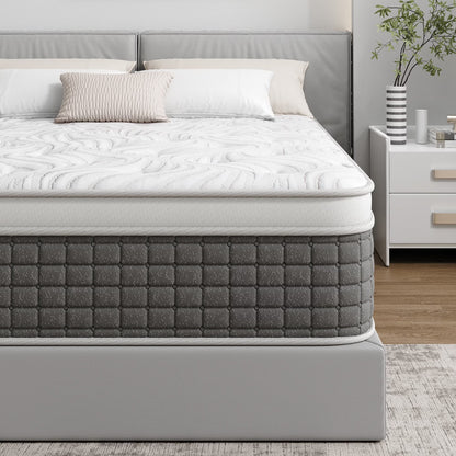 Sailvan Full Size Mattress, 12 Inch Hybrid Gel Memory Foam Mattress Full Size with Individually Pocket Coils, Medium Firm Support for Pressure Relief/Strong Edge Support/CertiPUR-US, Gray