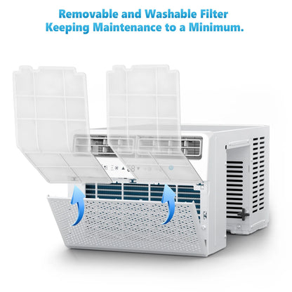 Crzoe Window Air Conditioner 10,000 BTU, Window AC Unit Cooling Room 450sq.ft, Dehumidifier Mode and 3 Fan Speed, 24H Timer, Saddle Mount, Quiet Operation, White