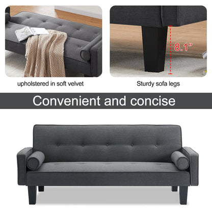 Convertible Futon Sofa Bed,Gray Upholstered Futon Couch Fabric Sleeper Sofa for Living Room Apartment