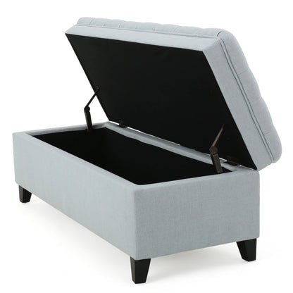 Noble House Hampton Contemporary Fabric Upholstered Storage Ottoman, White and Blue Floral