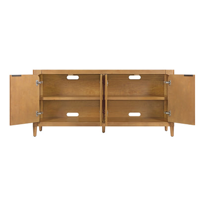 My Texas House Linden Fluted Buffet Cabinet Sideboard with Adjustable Shelves, Warm Brown
