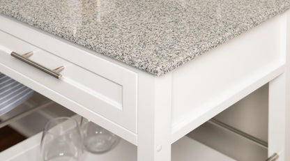 Linon Monett 2-Tier Mobile Serving Cart with Gray Granite Top, 27.75" Length, White