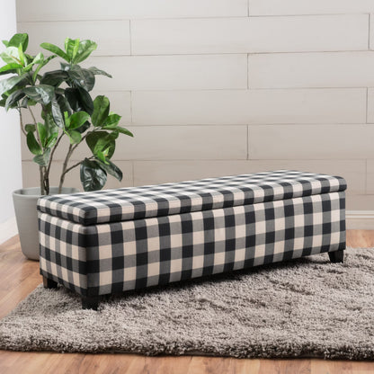 Noble House Hampton Contemporary Fabric Upholstered Storage Ottoman, White and Blue Floral