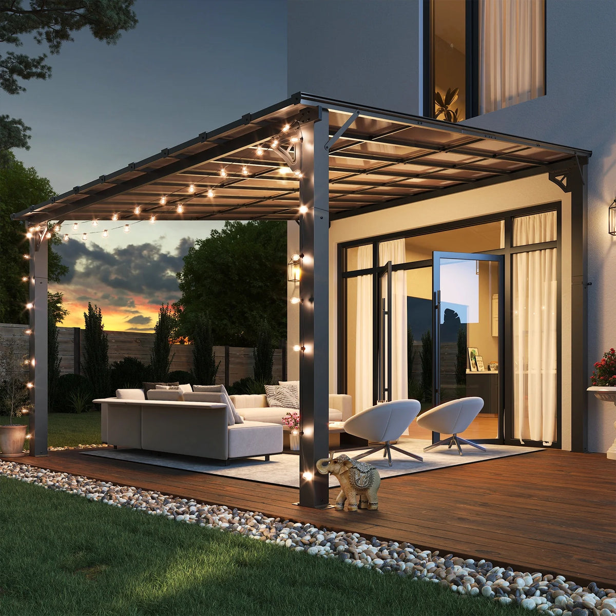 Aoxun 8' x 5' Gazebo for Patio, Gazebo Pergola with Sloped Roof, Grill Gazebo Large Wall-Mounted Heavy Duty Awnings, for Backyard, Deck, Patio