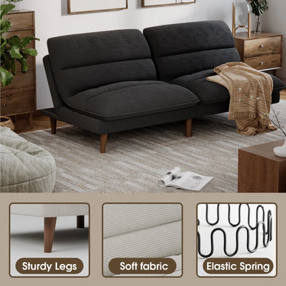 Homall Futon sofa, Two Seat Adjustable Sofa, Corduroy Fabric, Upholstered Sofa, Sofa Changeable into Bed, Leisure Reading and Games, Green