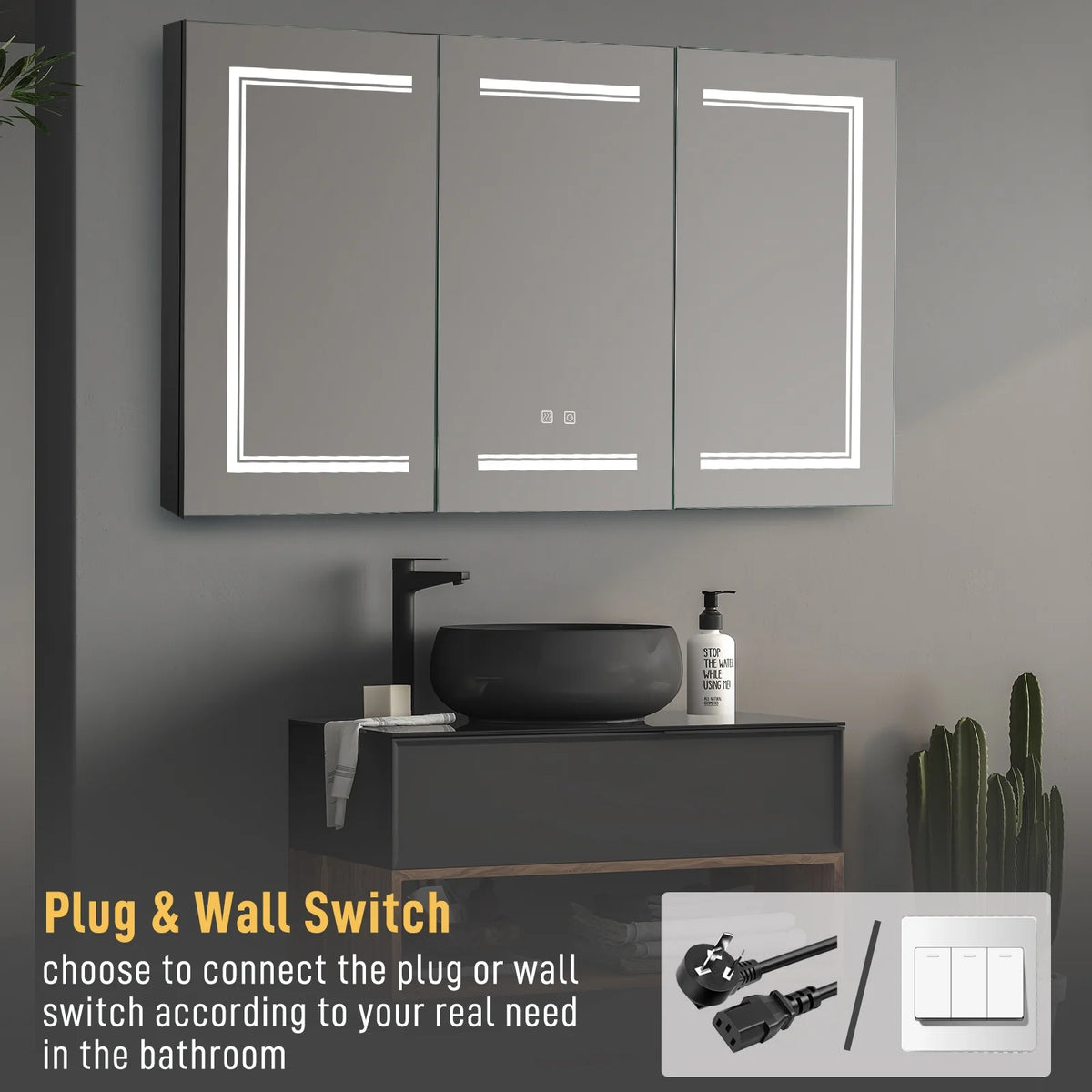 Ktaxon 48"x28" LED Bathroom Mirror Cabinet with Lights, Wall-Mounted Medicine w/ Defogger, Dimmable, Memory function, Outlets & USB, White