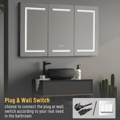Ktaxon 48"x28" LED Bathroom Mirror Cabinet with Lights, Wall-Mounted Medicine w/ Defogger, Dimmable, Memory function, Outlets & USB, White