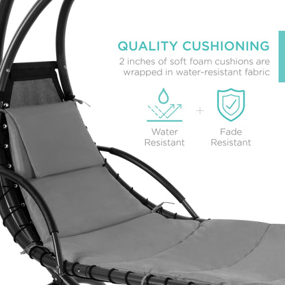 Best Choice Products Hanging Curved Chaise Lounge Chair Swing for Backyard, Patio w/ Pillow, Shade, Stand - Teal