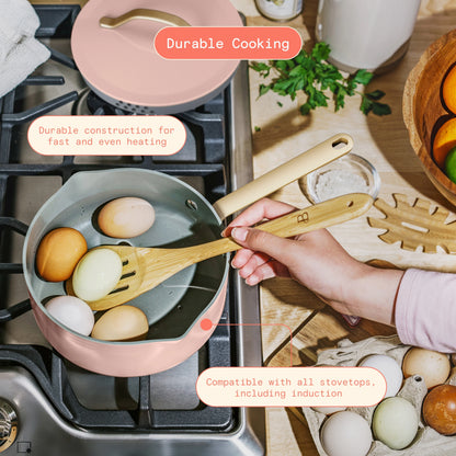 Beautiful 12pc Ceramic Non-Stick Cookware Set with Strainer Lids, White Icing by Drew Barrymore