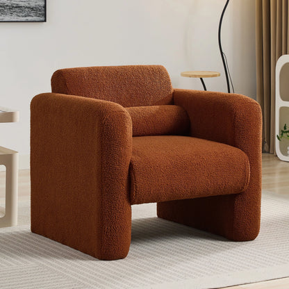 Euroco Modern Accent Chair Lambskin Sherpa Fabric Upholstered Comfy Reading Arm Chair Soft Padded Armchair with Back and Pillow,Burnt Orange