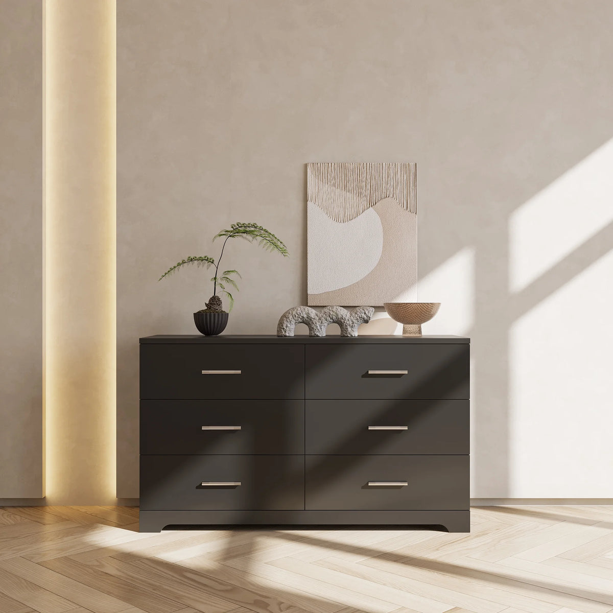 Ktaxon Bedroom Dresser with 6 Drawers, Wooden Double Dresser for Entryway, Wide Storage Cabinet for Living Room, Black