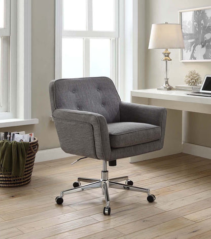 Serta Ashland Office Desk Chair, Button Tufted Mid-Back, Memory Foam Cushion, Chrome Swivel Base, Ivory