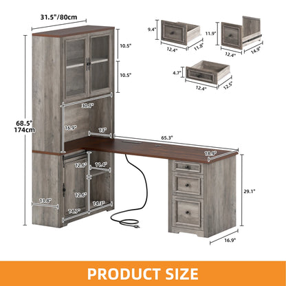 Craftian Executive Desk with Hutch, L Shape Computer Desk, Wood Office Desk with Storage Cabinet, White