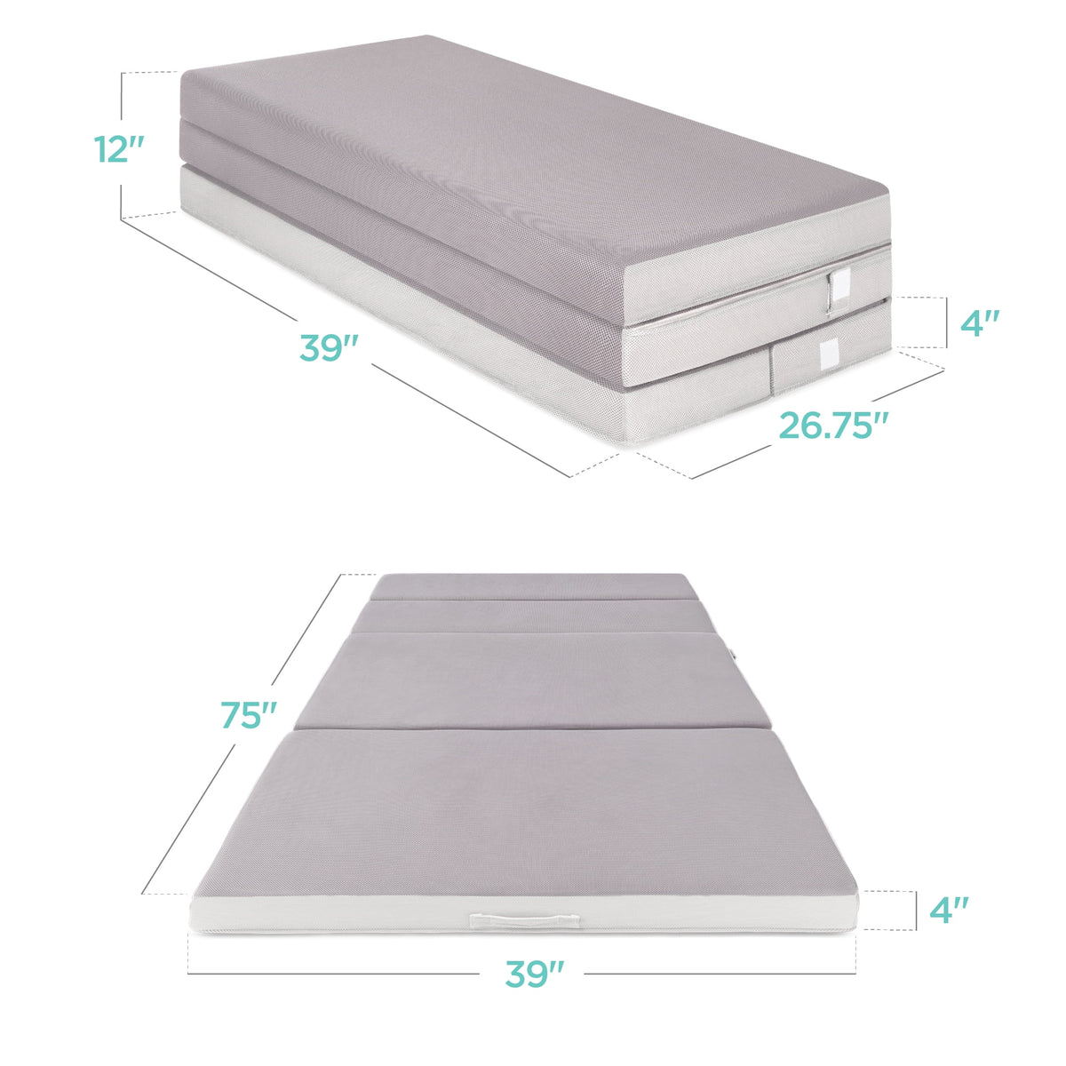 Best Choice Products 4in Thick Folding Portable Twin Tri-Fold Mattress w/ Carry Case, Washable Cover - Gray