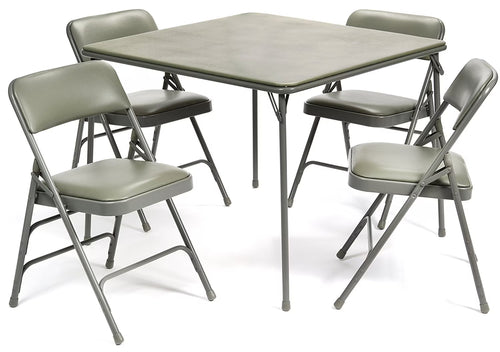 5pc. XL Series Folding Card Table and Triple Braced Vinyl Padded Chair Set, Commercial Quality, Grey