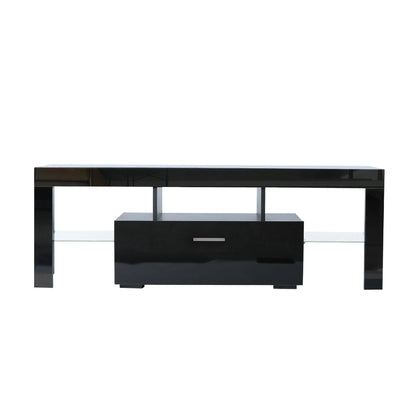 PAPROOS TV Stand for TVs up to 70", High Gloss TV Cabinet with LED Light, Modern TV Console Table with Storage Drawers, Media Television Stand Entertainment Center, White