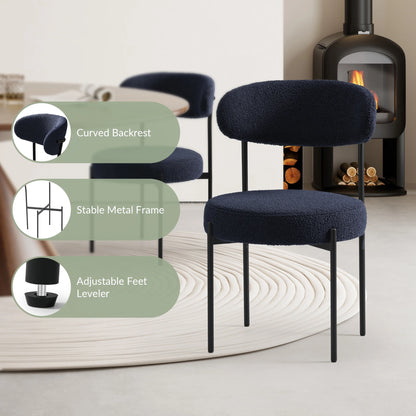 WestinTrends Alexandria Mid-Century Modern Upholstered Sherpa Round Dining Chairs (Set of 4), Sunset Gold