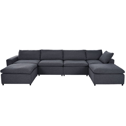 Harper & Bright Designs Convertible Modular Sectional Sofa with 2 Removable Ottomans & Pillows, Large U Shape Cloud Couch with Reversible Chaise for Living Room, Grey