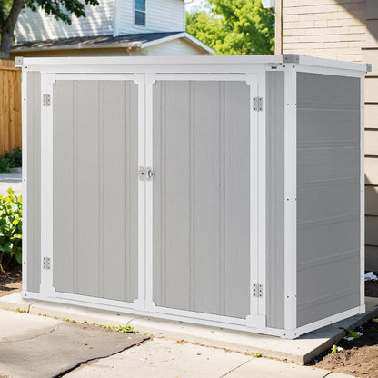 5'��3' Outdoor Storage Shed, Resin Storage Cabinet, Garden Tool Shed with Double Lockable Doors, Organizer Cabinet for Patio Yard, Gray