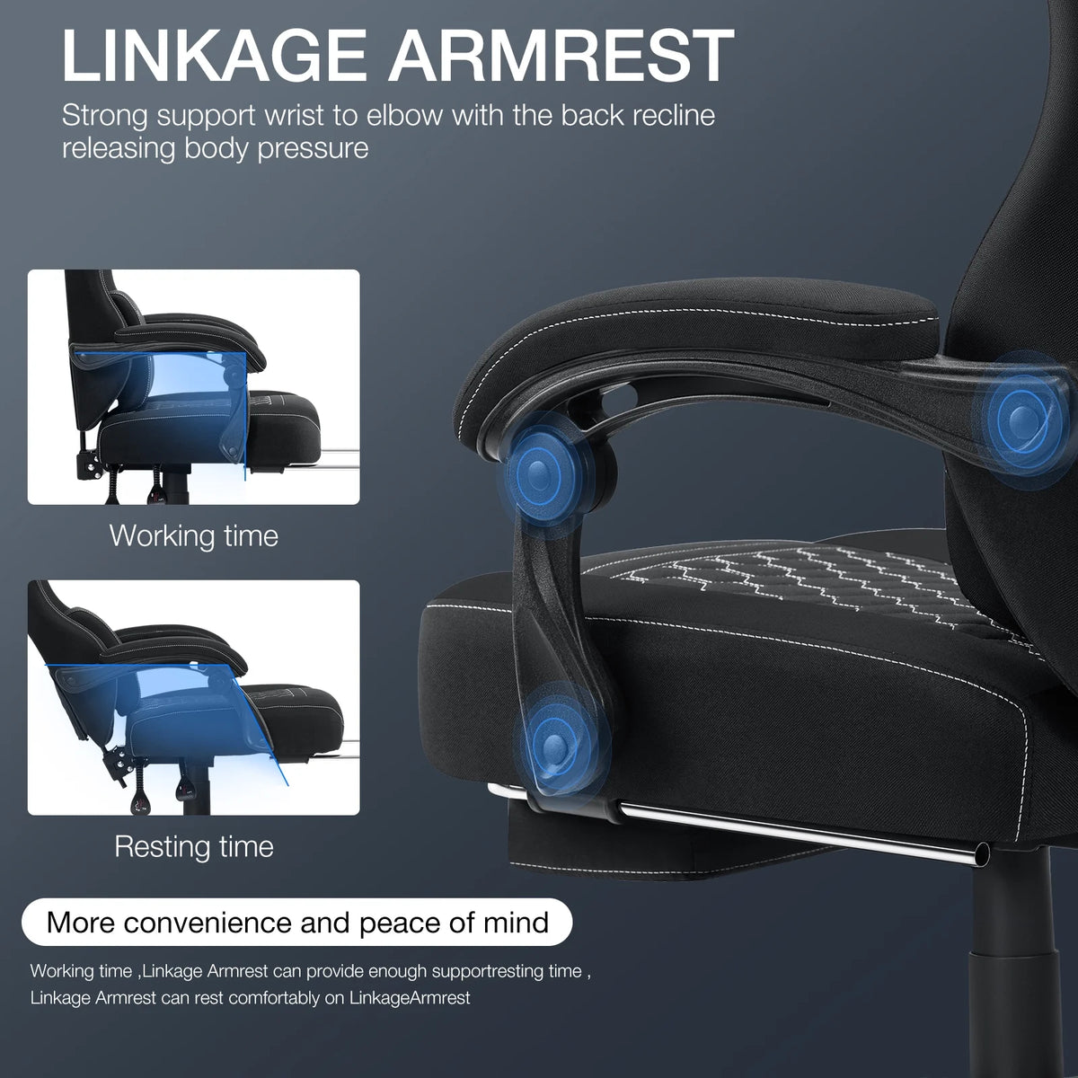 Hoffree Gaming Chair with Massage Fabric Office Chair with footrest for Adults, Ergonomic Gamer Chair with Headrest and Lumbar Support for Office Gaming, 440 LBS